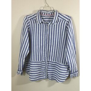 Per Una Linen Blend Button Front Shirt Women US 16/UK20 Blue Coastal Cottagecore